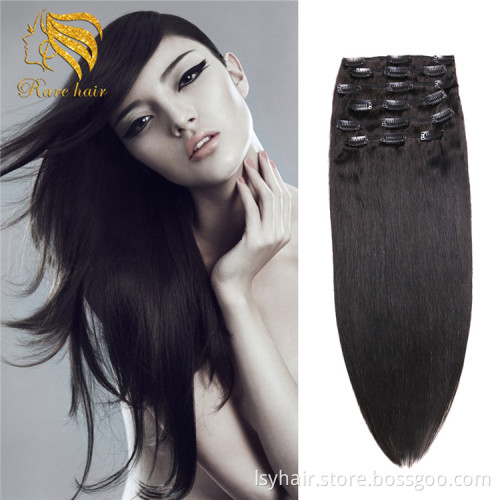 Lsy High Quality Wholesale Natural Black Color 1B Clip In Human Hair Extension Clipin